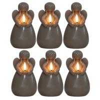 Anna's Collection LED kaars engel - 6x - taupe - 14 x 8 cm - met timer - op batterijen - kerst