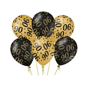 18x stuks leeftijd verjaardag feest ballonnen 90 jaar geworden zwart/goud 30 cm