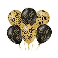 18x stuks leeftijd verjaardag feest ballonnen 90 jaar geworden zwart/goud 30 cm