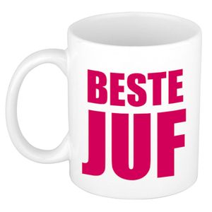 Beste juf cadeau koffiemok / theebeker roze blokletters 300 ml