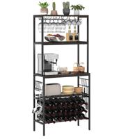 Wijnrek met Stopcontact & Glas- & Kopjeshouders & 8 Haken Magnetronstandaard Rustiek Bruin