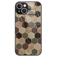 iPhone 14 glazen hardcase - Kubus bruin groen