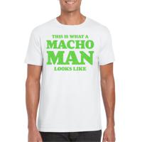 Foute party t-shirt voor heren - macho man - wit - glitter groen - carnaval/themafeest - thumbnail