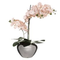 Atmosphera Orchidee bloemen kunstplant in zilveren bloempot - roze bloemen - H57 cm - Kunstplanten - thumbnail