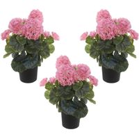 Set van 3x stuks roze geranium Pelargonium Graveolens kunstplanten in zwarte kunststof pot 35 cm - thumbnail