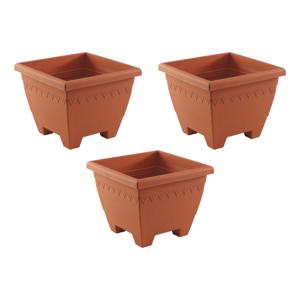 Plantenbak/bloempot Lima - 3x - terracotta kleur - vierkant - kunststof - 35x35x28 cm - planten pot