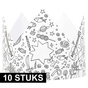 Knutsel kroontjes/kronen maken - 10x stuks - om in te kleuren - voor kinderen - Karton - Verjaardag