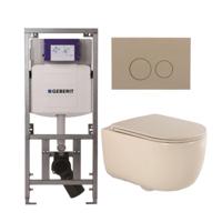 QeramiQ Dely Swirl Toiletset - 36.3x51.7cm - Geberit UP320 inbouwreservoir - met Burda frame - slim zitting - bedieningsplaat taupe - ronde knoppen - beige 0701131/SW1102378/SW1000770/SW1026259
