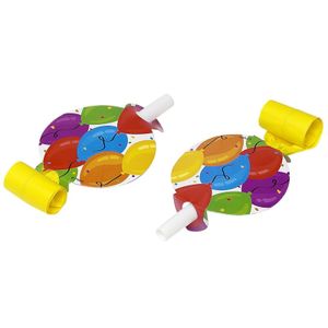 24x stuks Roltongen feest toeters met ballon print 18 cm