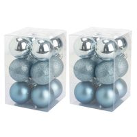 24x stuks kunststof kerstballen ijsblauw 6 cm mat/glans/glitter - Kerstbal