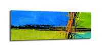 Schilderij - Abstract in blauw en groen   120x40cm.  Print van handgeschilderd