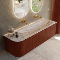Badmeubel Mondiaz Kurve-Dlux | 145 cm | Meubelkleur Ruby | Wastafelkleur Nata | Solid surface | Wasbak rechter zijde spoelbak | Zonder kraangat(en)