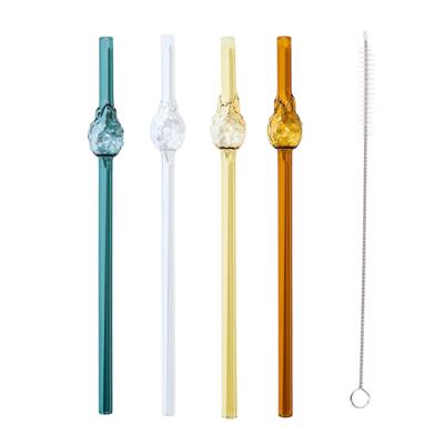 Herbruikbare rietjes Ananas - 4x stuks - glas - met borsteltje - 20 cm