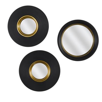 Home Deco Factory wandspiegel set - 3x stuks - D25,5 - zwart/goud - kunststof