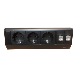 Dock Data Small 3x230V / 2xRJ45 - met klem - Zwart