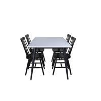 Jimmy150 eethoek eetkamertafel uitschuifbare tafel lengte cm 150 / 240 wit en 4 Lönneberga eetkamerstal zwart.