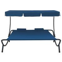 The Living Store Loungebed - Oxford - Blauw - 200x173x135 cm - Inclusief 2 kussens en luifel