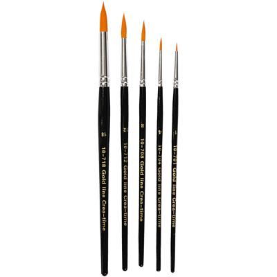 Creativ Company Gold line penselen, afm 1+4+8+12+18, l: 17-19 cm, b: 1-7 mm, rond, 5 stuk/ 1 doos