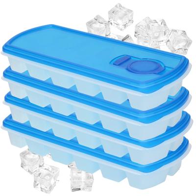 Plasticforte IJsblokjesvorm - 4x - met deksel - 12 ijsklontjes - kunststof - blauw