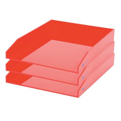 Kantoor Brievenbakjes - 3x - A4 formaat - kunststof - Rood - Stapelbaar - Documenten bakjes