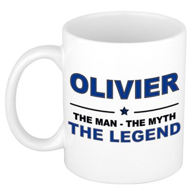 Olivier cadeau mok - man myth legend - naam koffiemok / beker - wit en blauw - 300 ml