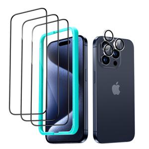 iPhone 15 Pro Tempered-Glass Screen Protector Set 3 Screen Protectors + 1 Set of Lens Protectors