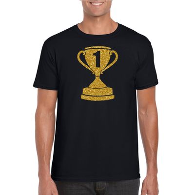 Gouden kampioens beker / nummer 1 t-shirt / kleding zwart heren Gouden kampioens beker / nummer 1 t-shirt / kleding zwart heren