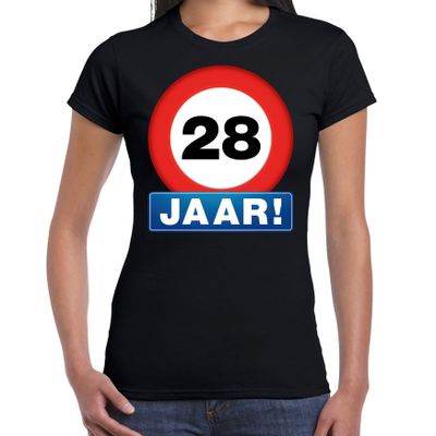 Stopbord 28 jaar verjaardag t-shirt zwart voor dames Stopbord 28 jaar verjaardag t-shirt zwart voor dames