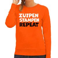 Koningsdag verkleed sweater - zuipen stampen repeat - oranje - dames