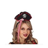 Guirca Carnaval verkleed mini hoedje voor een Piraat - zwart - diadeem - dames   - - thumbnail