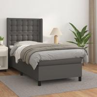Boxspring met matras kunstleer grijs 90x190 cm