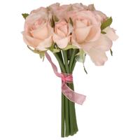 Boeketje Rozen kunstbloemen - 9x stuks - lichtroze - 20 cm - roos - decoratie