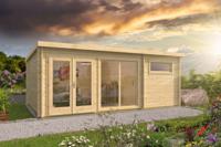 Tuindeco Flow 2.0 Blokhut - 595x400 cm - vuren blank- Lessenaarsdak- Onbehandeld vurenhout- Tuindeco