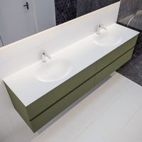 Mondiaz Vica Moon badmeubel groen mat 200 cm 4 lades solid surface dubbele spoelbak 2 kraangaten Mondiaz Vica Moon badmeubel groen mat 200 cm 4 lades solid surface dubbele spoelbak 2 kraangaten