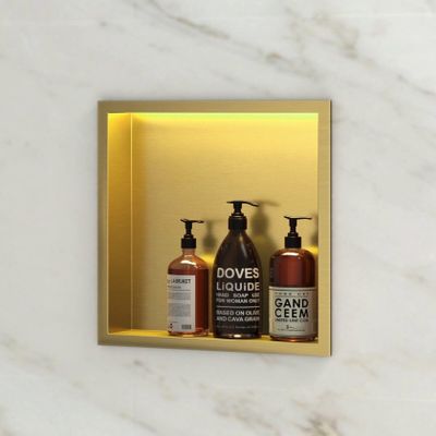Wandnis Lucio | Inbouw | 30x30x7 cm | Met verlichting | 1 vak | Geborsteld messing - mat goud