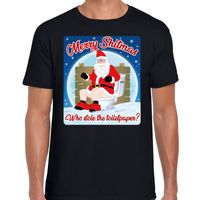 Fout kerst t-shirt merry shitmas toiletpaper zwart voor heren - thumbnail