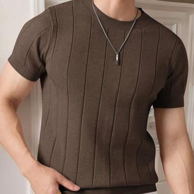 Bon&Bon Homme Men's Navy Blue Rib-Knit Short Sleeve Crew Neck Top Coffee Brown / M Bon&Bon Homme Men's Navy Blue Rib-Knit Short Sleeve Crew Neck Top Coffee Brown / M