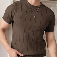 Bon&Bon Homme Men's Navy Blue Rib-Knit Short Sleeve Crew Neck Top Coffee Brown / M