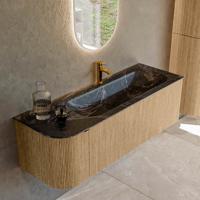 Badmeubel Mondiaz Kurve-Dlux | 135 cm | Meubelkleur Oak | Wastafelkleur Lava | Solid surface | Rechts spoelbak | 1 kraangat