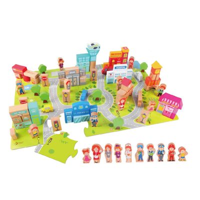 Classic World houten blokken stad, 120dlg.