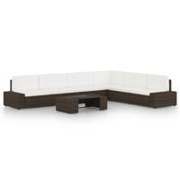 7-delige Loungeset met kussens poly rattan bruin