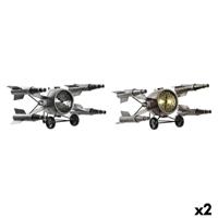 Tafelklok DKD Home Decor Gouden Zilverkleurig Ruimteschip Loft (2 Stuks)