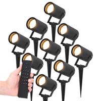 Set van 9 LED Prikspots Spikey - 2700K - zwart - IP65 - Incl. dimmer met afstandsbediening