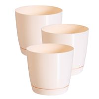 Set van 3x stuks plantenpotten/bloempotten kunststof glanzend creme/beige dia 28 x hoogte 26 cm