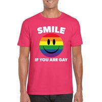 Regenboog emoticon Smile if you are gay shirt roze heren 2XL  - - thumbnail