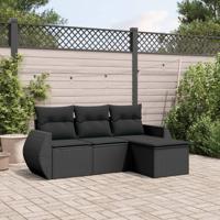 4-delige Loungeset met kussens poly rattan zwart