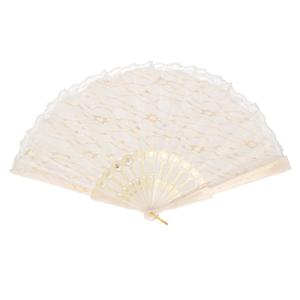 Handwaaier/Spaanse waaier van kant - wit creme - polyester - 40 cm - decoratief