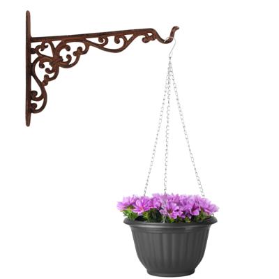 Hangpot + Muurhaak Bari - antraciet - D20 cm - kunststof - metaal - tuinaccessoires