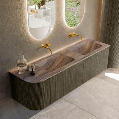 Badmeubel Mondiaz Kurve-Dlux | 155 cm | Meubelkleur Shadow | Wastafelkleur Oza | Solid surface | Dubbel / Rechts spoelbak | Zonder kraangat(en)