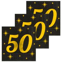 Verjaardag?of Abraham/Sarah-feest servetten - leeftijd 50 jaar - 48x stuks - zwart/goud - 33 x 33 cm